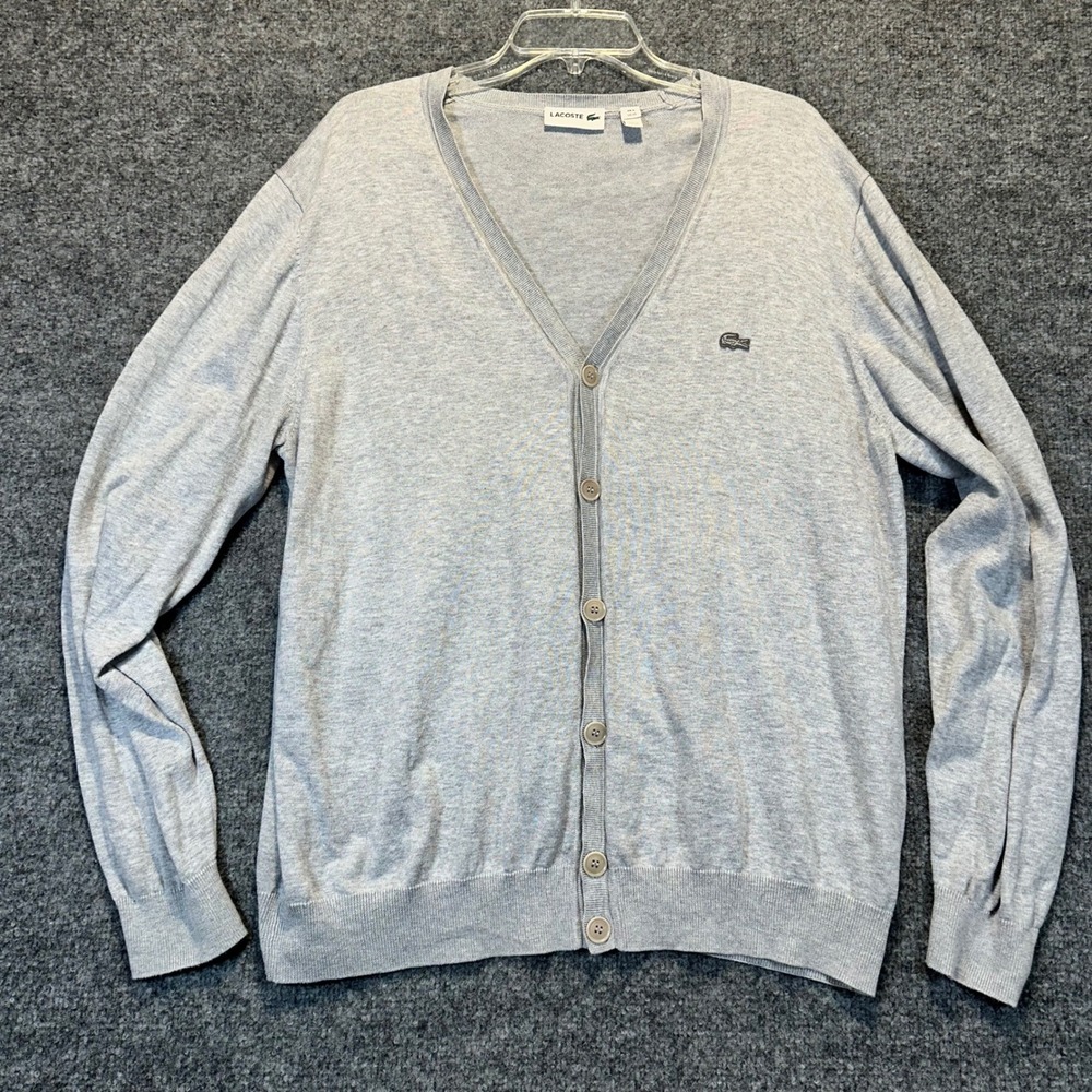 Lacoste Cardigan Sweater‎ Mens XL Gray Classic Preppy V-Neck Button Up